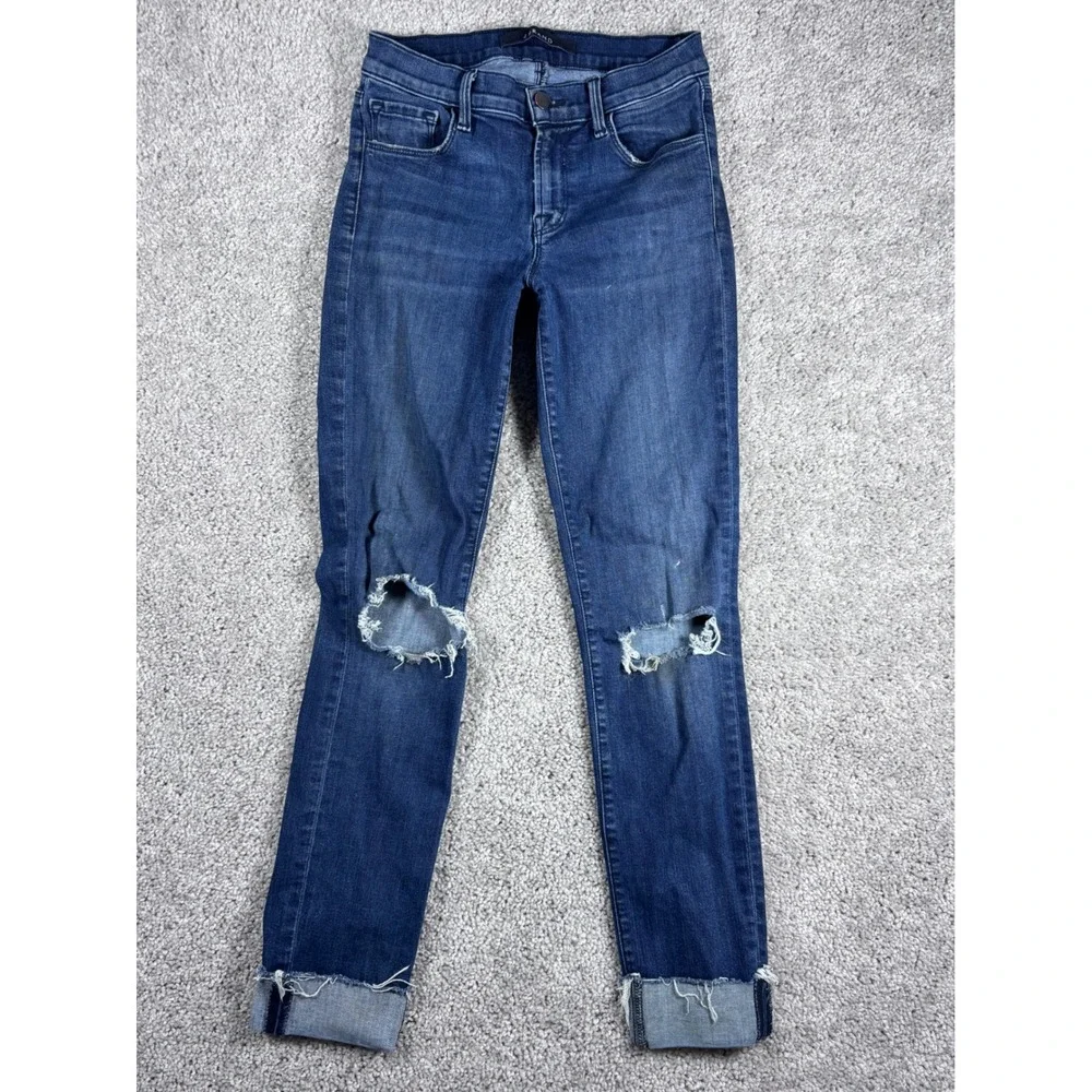 J Brand Womens Skinny Leg Blue Denim Jeans Distressed Knee Rips‎ Size 25/26